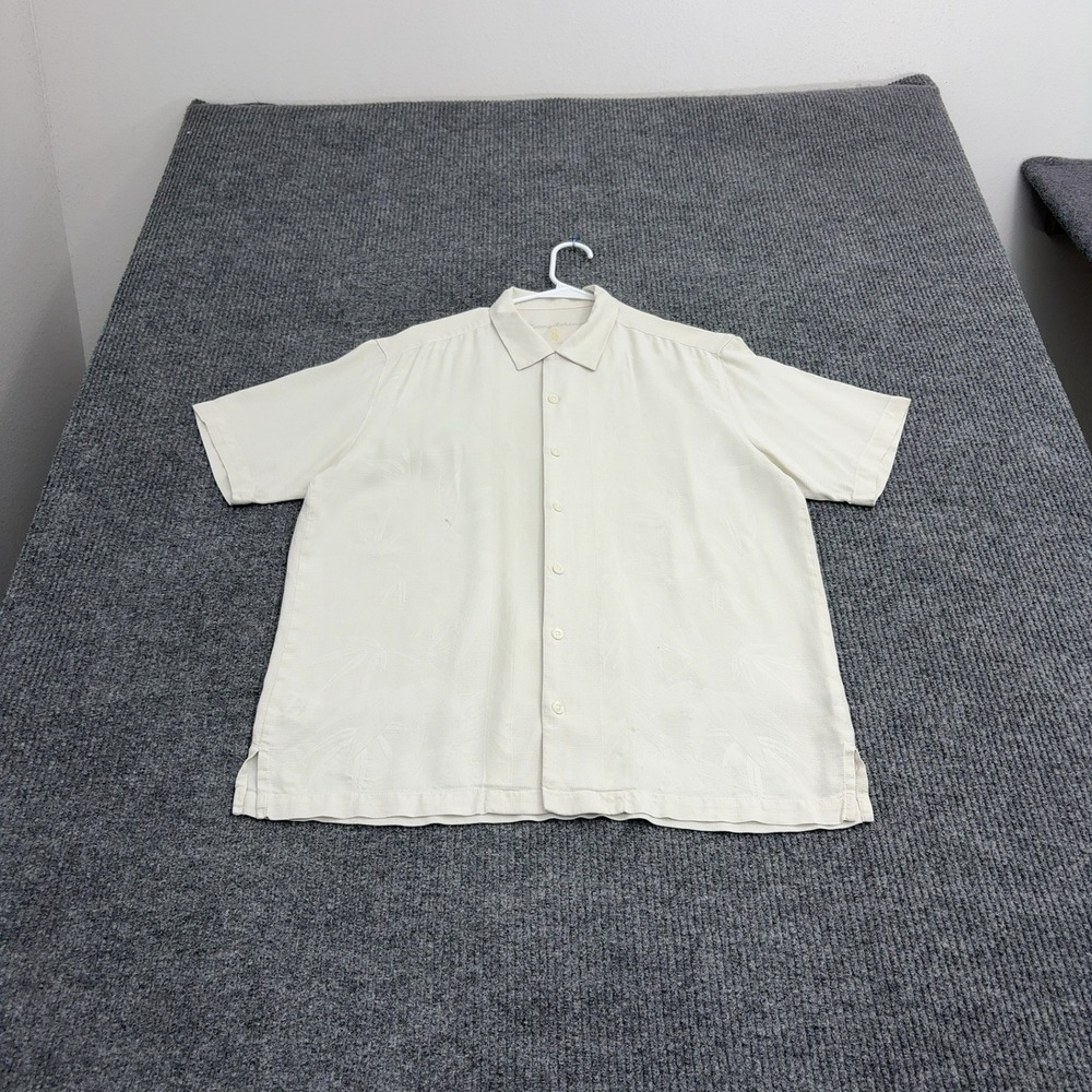 Tommy Bahama Shirt Men S Beige Silk Embroidered Floral Tropical Camp Casual Boho